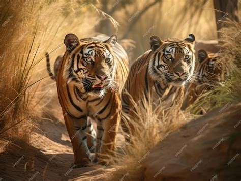 Premium AI Image | Group of Tiger in natural habitat generative AI