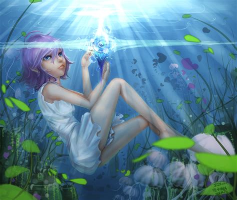 Wallpaper Illustration Anime Girls Blue Eyes Short Hair Legs Purple Hair Dress