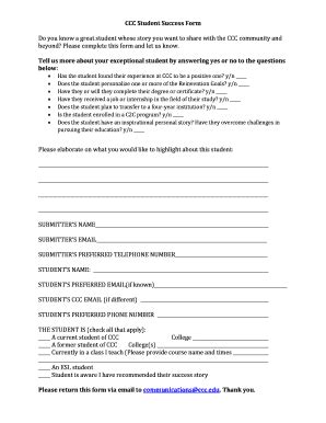 Fillable Online Ccc Ccc Student Success Form Ccc Fax Email Print