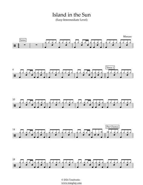 Island in the Sun (Easy/Intermediate Level) (Weezer) - Drums Sheet Music