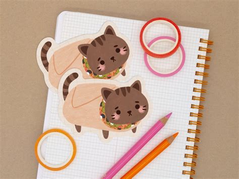 Cat Burrito Vinyl Sticker Kawaii Sticker Cute Cat Sticker Etsy