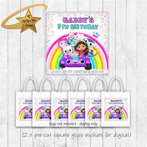 Gabby S Dollhouse Personalised Square Gloss Stickers X 12 Or Digital By Katch A Star Designz