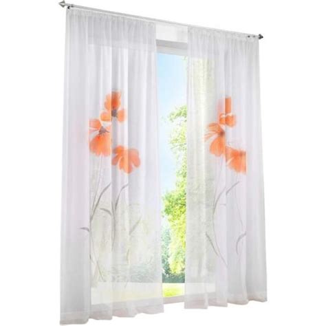 Pi Ce Rideau Voilage Lxh X Cm Impression Fleur Orange Rideaux