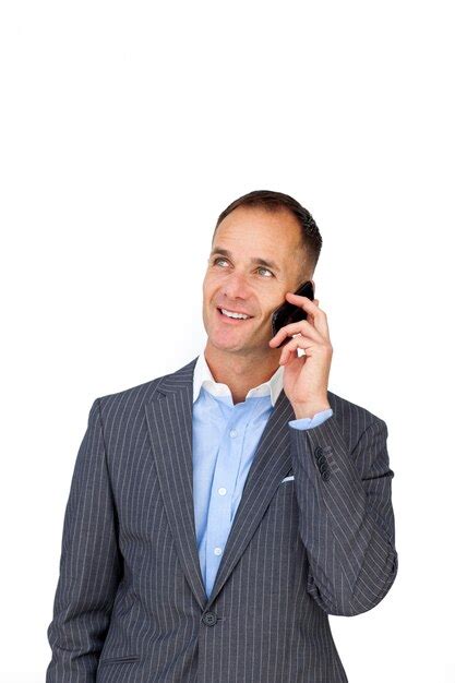 Premium Photo Charming Businessman On Phone Looking Upward