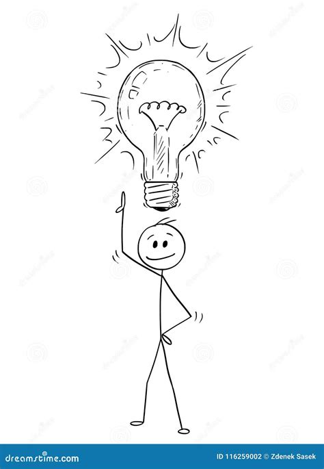 Cartoon Of Man Or Businessman With Idea And Shining Light Bulb Above