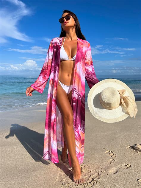 Shein Swim Vcay Allover Print Open Front Kimono Shein Usa