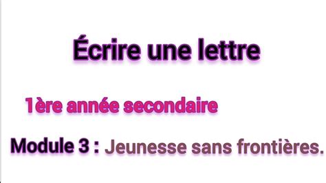 Ecrire Une Lettre Re Ann E Secondaire Module Jeunesse Sans