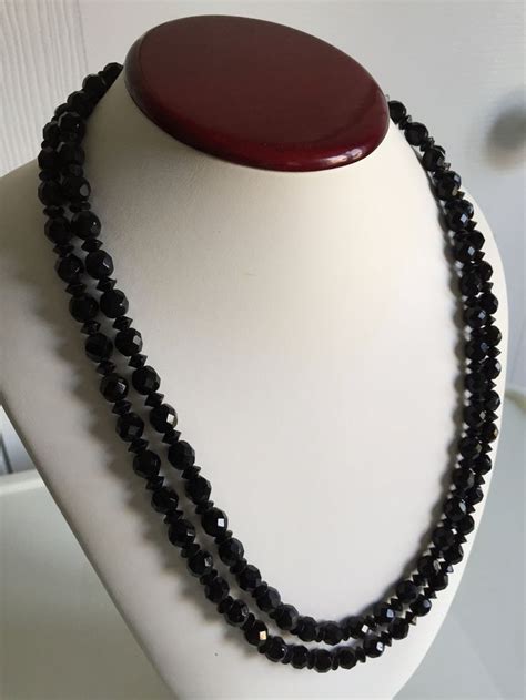 S French Jet Black Glassfaceted Beads Rows Necklace Etsy Canada