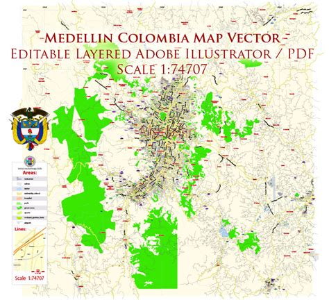 Medellin Colombia PDF Map Vector Exact City Plan Low Detailed Street ...