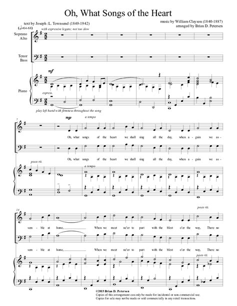 O What Songs of the Heart (by Brian D. Petersen -- SATB)