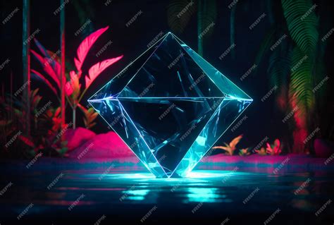 Premium Photo Neon Lighted Diamond Standing In The Water