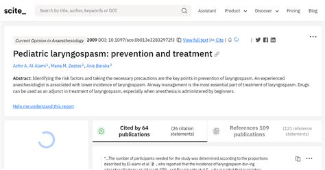 Pediatric Laryngospasm Prevention And Treatment [scite Report]