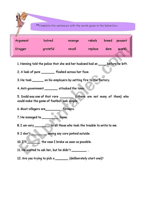 Fill In The Blanks Vocabulary Exercises Exercise Poster