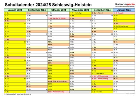 Schulkalender 20242025 Schleswig Holstein Für Pdf