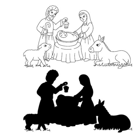 Premium Vector | Nativity scene black silhouette