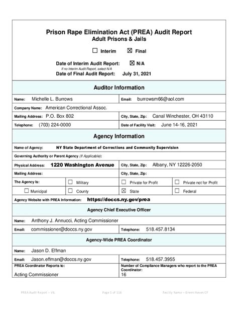 Fillable Online Doccs Ny Green Haven Correctional Facility Final PREA