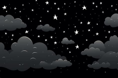 Premium Photo | A black and white illustration of clouds and stars in