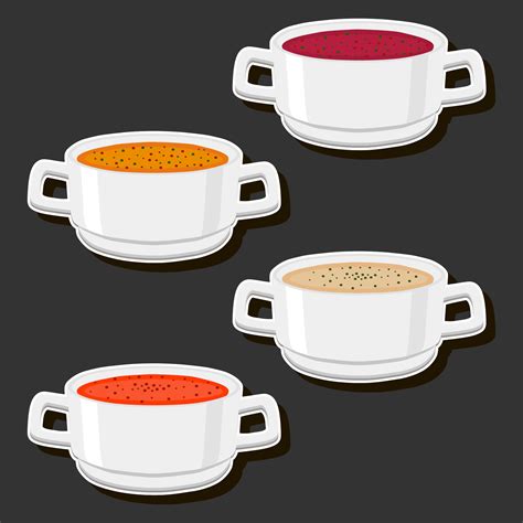 Illustration On Theme Big Set Various Types Beautiful Tasty Edible Hot Homemade Soups