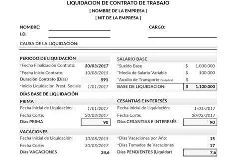 Formato De Liquidaci N Laboral En Excel Colombia