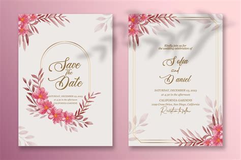 Premium Vector Wedding Invitation Template With Watercolor Flower