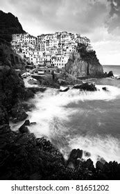 Manarola Fisherman Village Dramatic Windy Weather Stock Photo 81651202