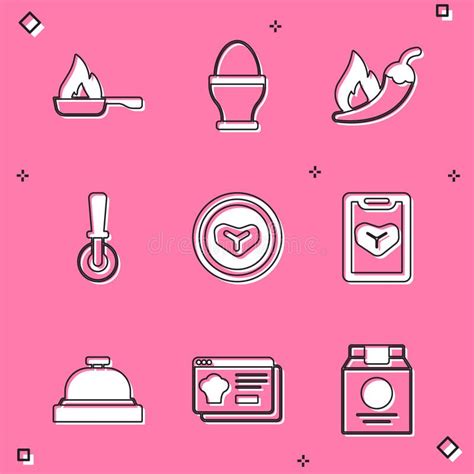 Set Frying Pan Chicken Egg On Stand Hot Chili Pepper Pod Pizza Knife Steak Meat Plate