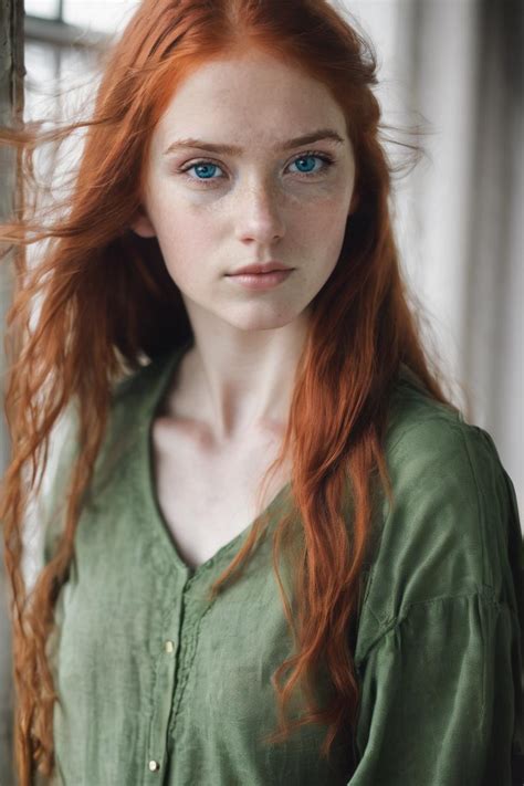 Photo Of Girl Redhead Blue Eyes Portrait Lora