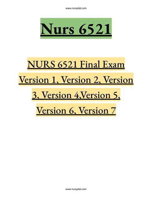 NURS 6521 Final Exam Version 1 Version 2 Version 3 Version 4 Version