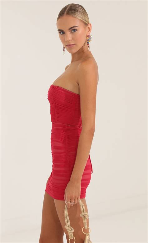 Edlyn Mesh Corset Bodycon Dress In Red Lucy In The Sky