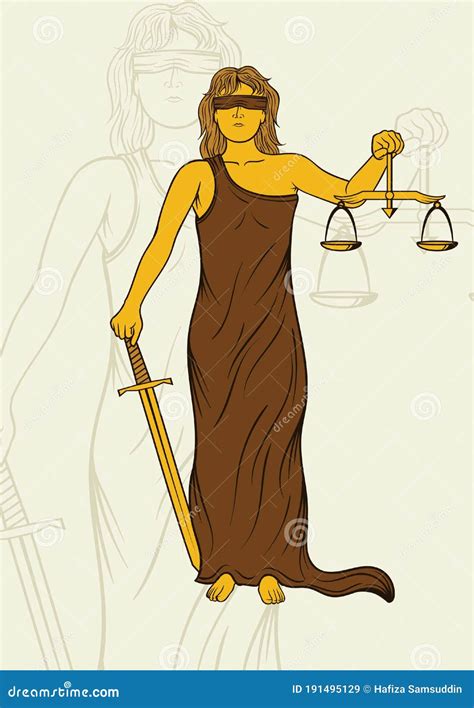 Lady Justice Statue Vector Illustration Decorative Design Stock Vector