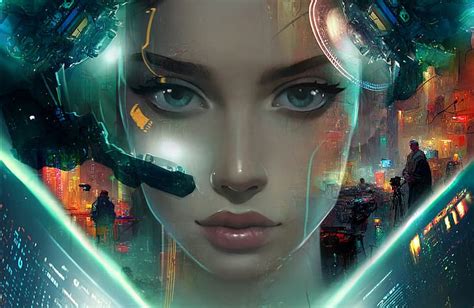 Obra De Arte Mujeres Arte Digital Cara Cyberpunk Futurista