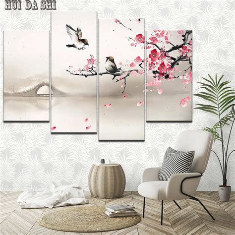 Canvas Hd Prints Picture Wall Art Frame Pieces Pink Plum Blossom