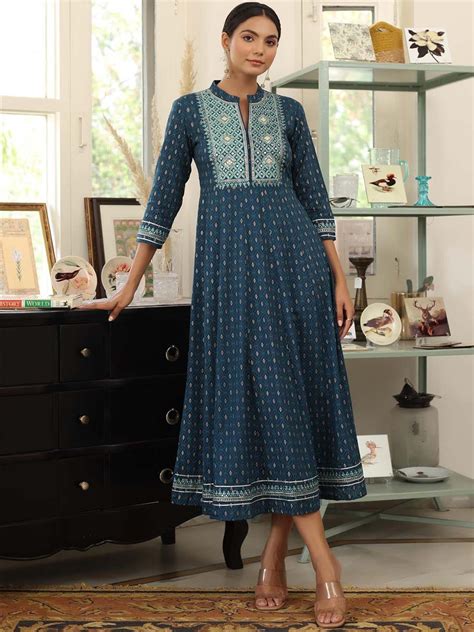 Buy SCAKHI Women Navy Blue Printed Anarkali Kurta Kurtas For Women