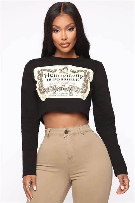 Hennything Is Possible Long Sleeve Crop Top Black Fashion Nova Graphic Tees Fashion Nova