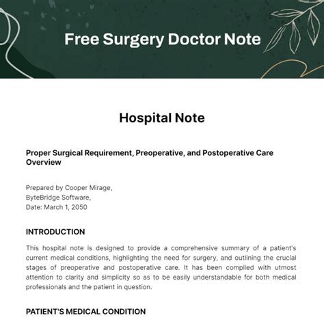 Free Hospital Note Templates Editable And Printable