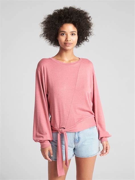 Softspun Pullover Sweater With Tie Hem Gap