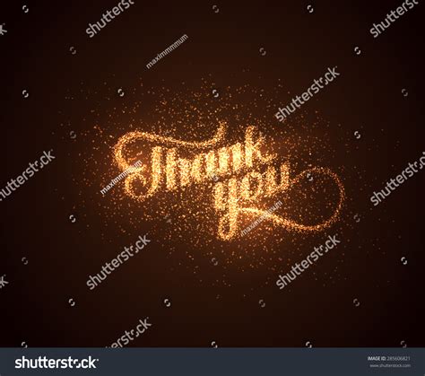 Vector Shiny Illustration Of Thank You Label With Glowing Golden