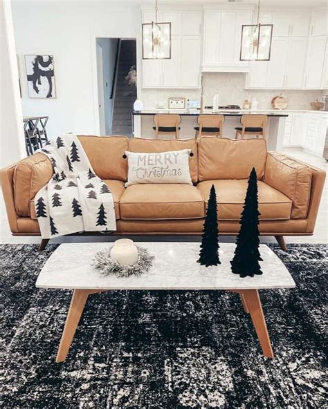 Bright Living Room Design With Brown Leather Sofa - Soul & Lane