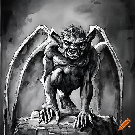 Black And White Sketch Of A Medieval Gargoyle On Craiyon