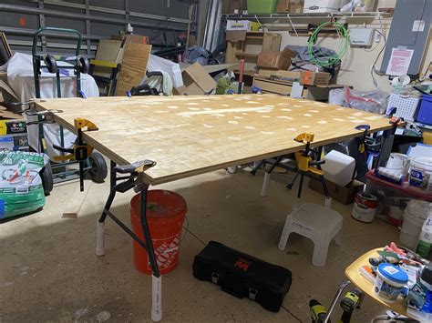 Newly assembled plywood workbench top bowing in center | DIY Home ...