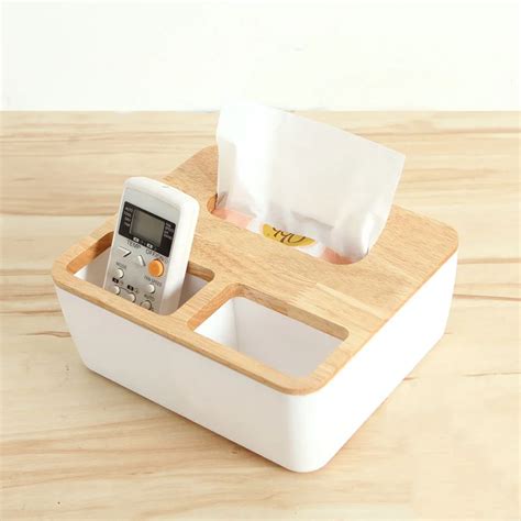 Onnpnnq Wooden Tissue Box Desk Storage Tool Pen Remote Organizer Napkin