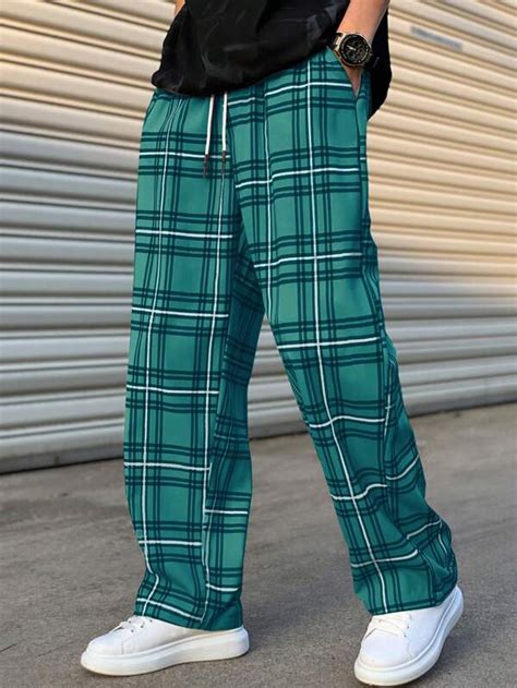 Manfinity Hypemode Men Plaid Drawstring Waist Straight Leg Pants