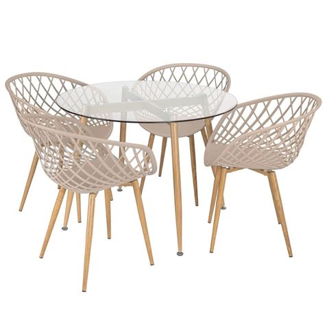 Mesa Redonda Tampo De Vidro Cm Cadeiras Clarice Nest Nude Madeiramadeira