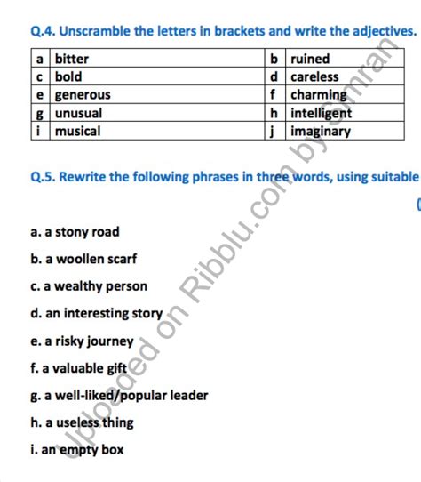 Adjective Worksheets For Cbse Class 5