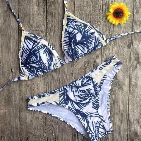 Mode Costume Deux Pièces Bleu Blanc Élégant Triangle Slips Confort Bikini 5874 eBay