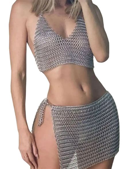 Aluminium Mm Butted Chainmail Two Piece Bikini Set Cosplay Sexy