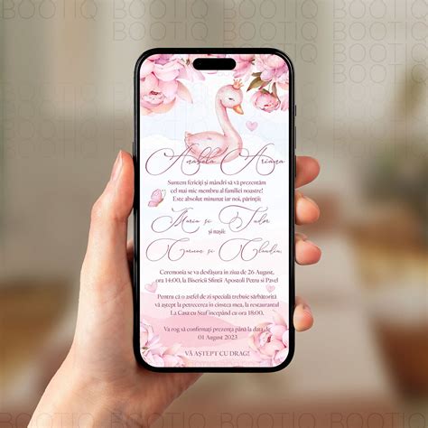 Invitatie Digitala Botez Sau Aniversare Lebada Roz