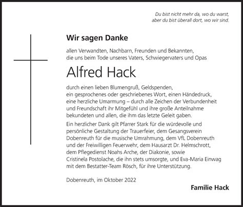 Alfred Hack Traueranzeige Trauer Infranken De