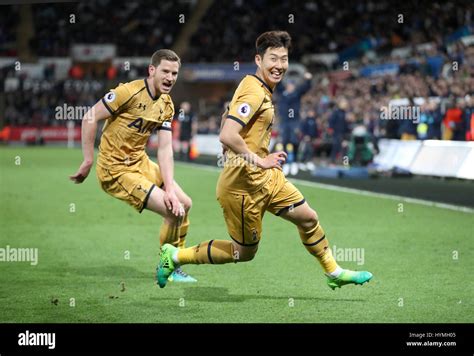 Tottenham Hotspurs Son Heung Min Celebrates Scoring His Sides Second