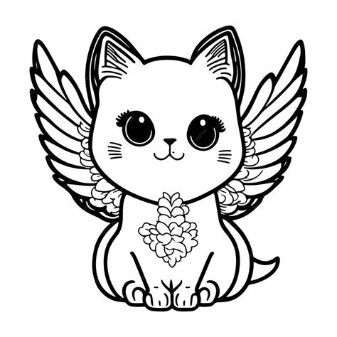 Cute Cat Angel Cartoon Vector Outline Cat With Angel Wings Vector